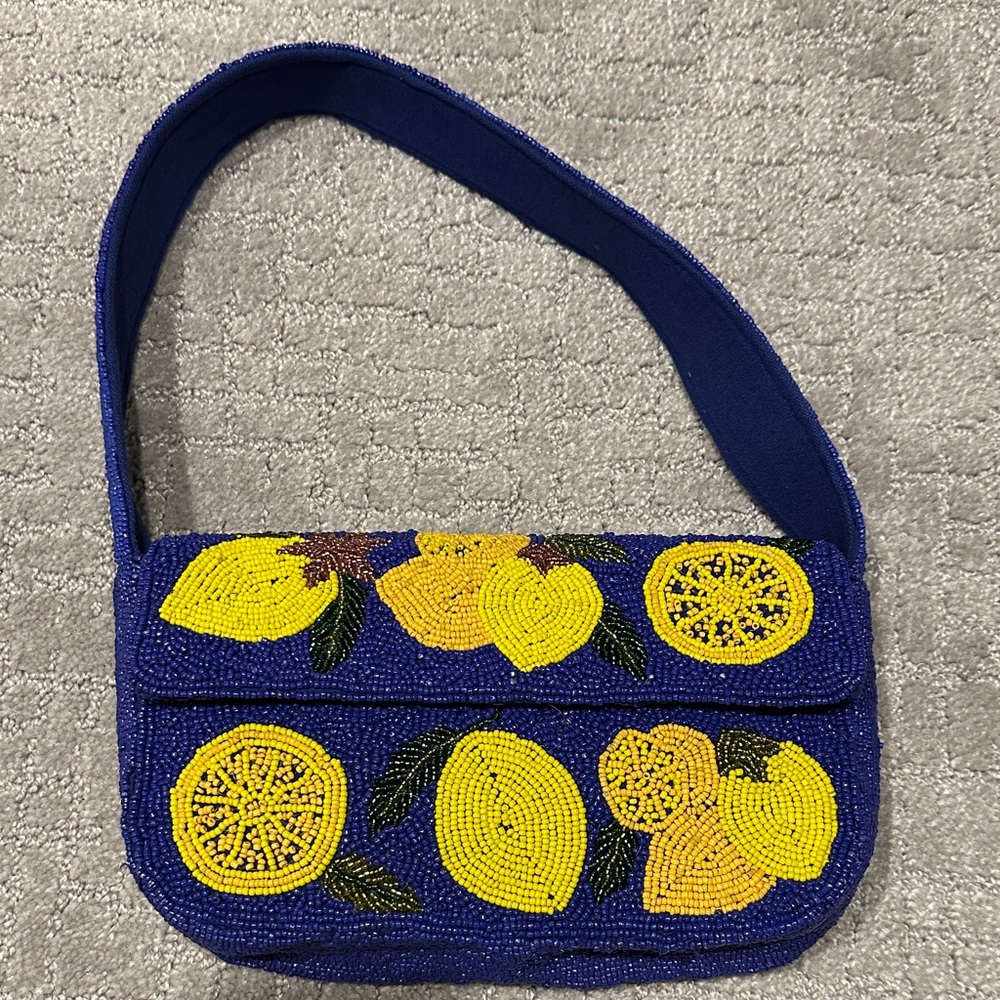 America and Beyond Blue Beaded Lemon Design Women's Bag